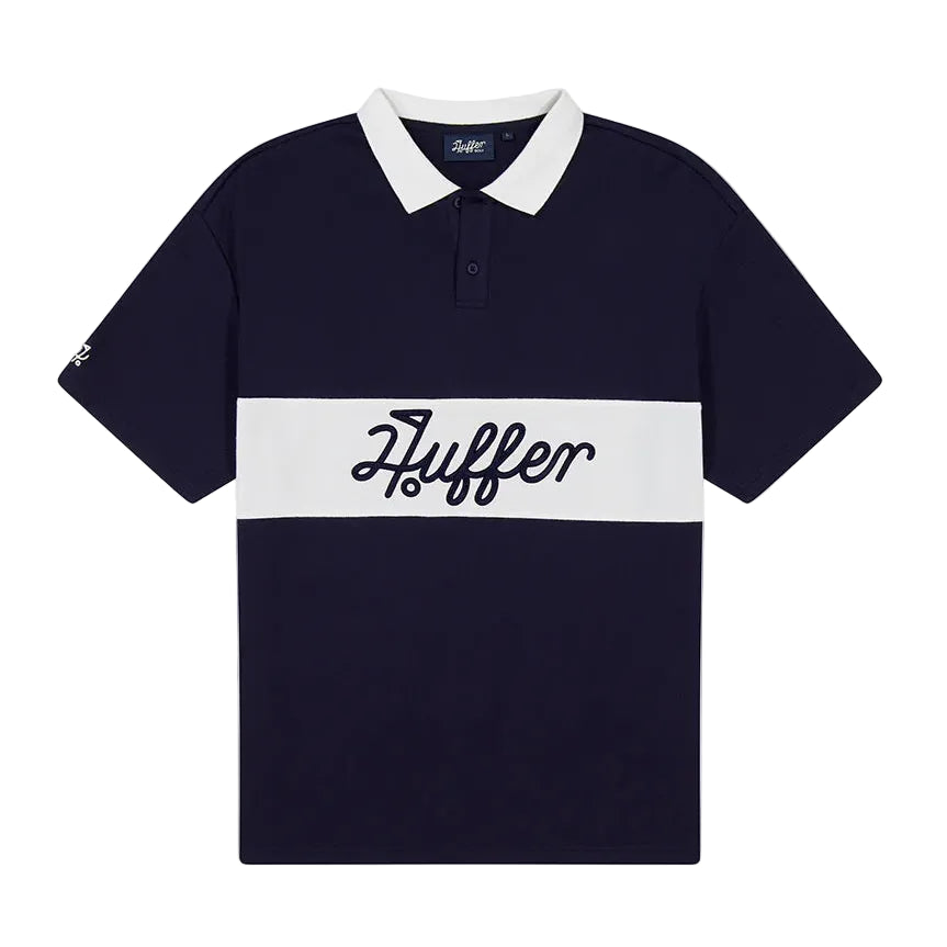 Huffer Mens Par Line SS Polo - Navy/Chalk