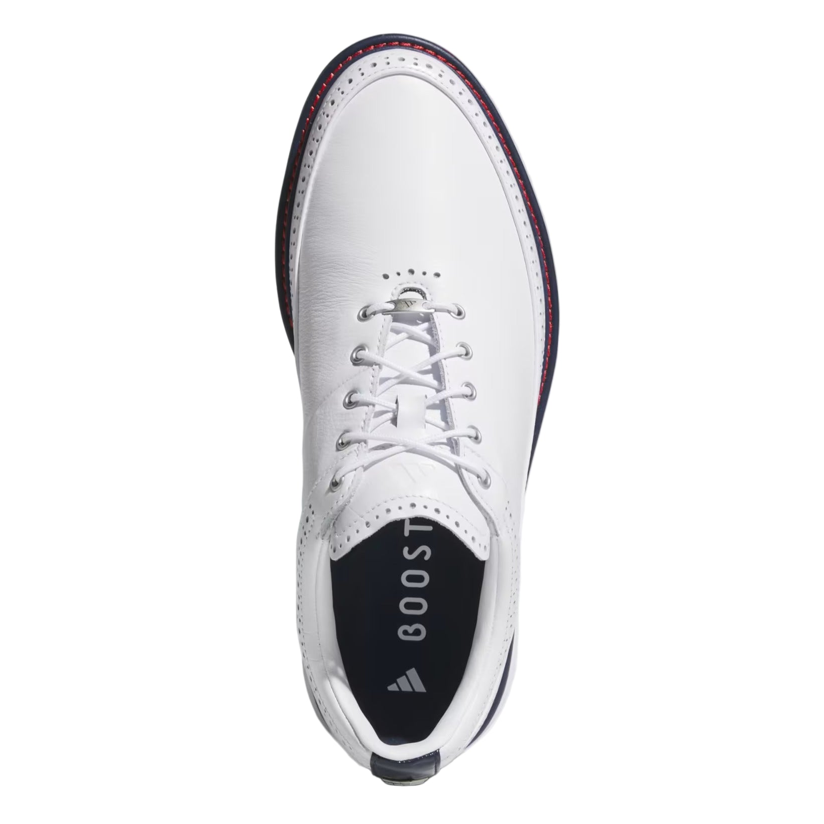 Adidas Men`s MC80 Spikeless Golf Shoe - Cloud White/ Collegiate Navy/ Better Scarlett