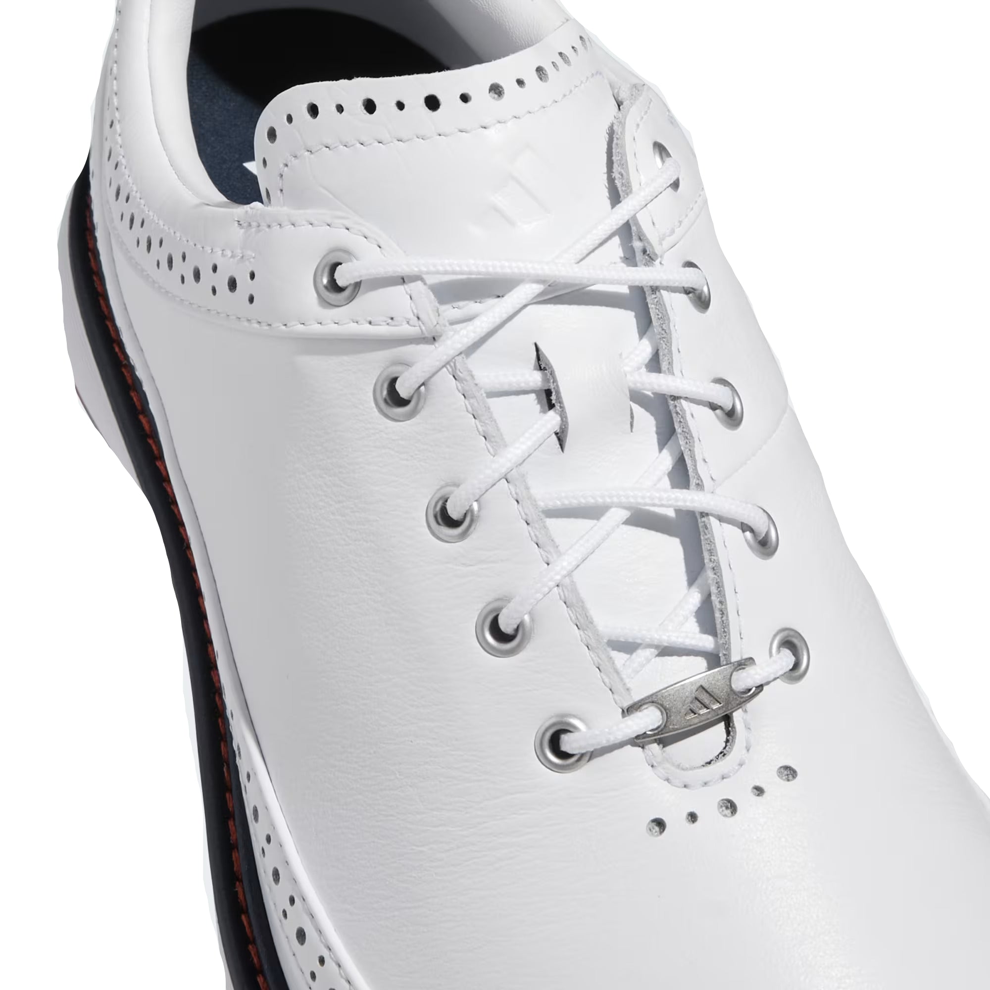 White leather shoe with laces on a light background