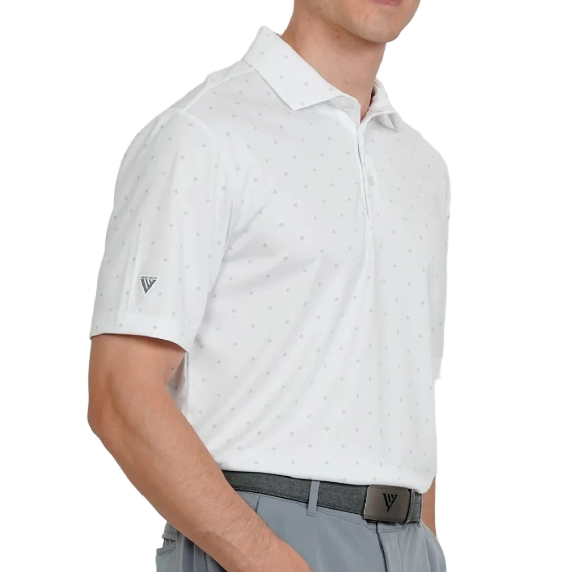 mens golf polo in pebble colour with pattern