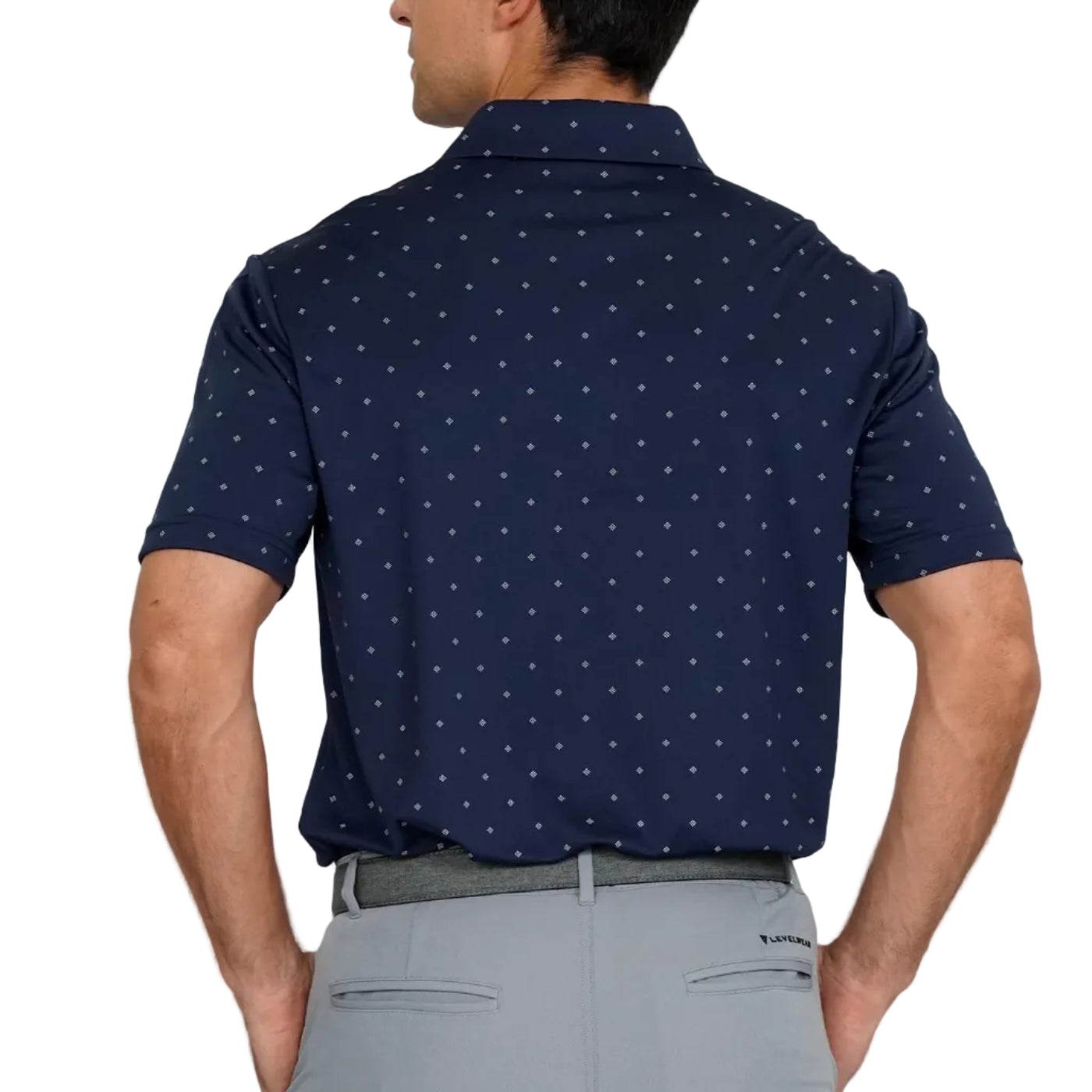 mens golf polo in navy with pattern