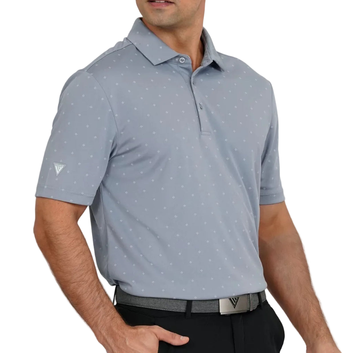 mens golf polo in pebble colour with pattern
