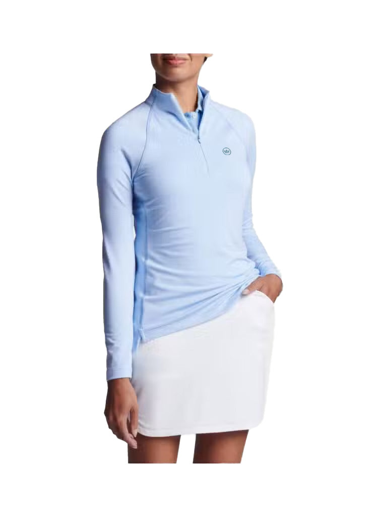 Peter Millar Ladies Sugar Stripe Quarter Zip - Cottage Blue