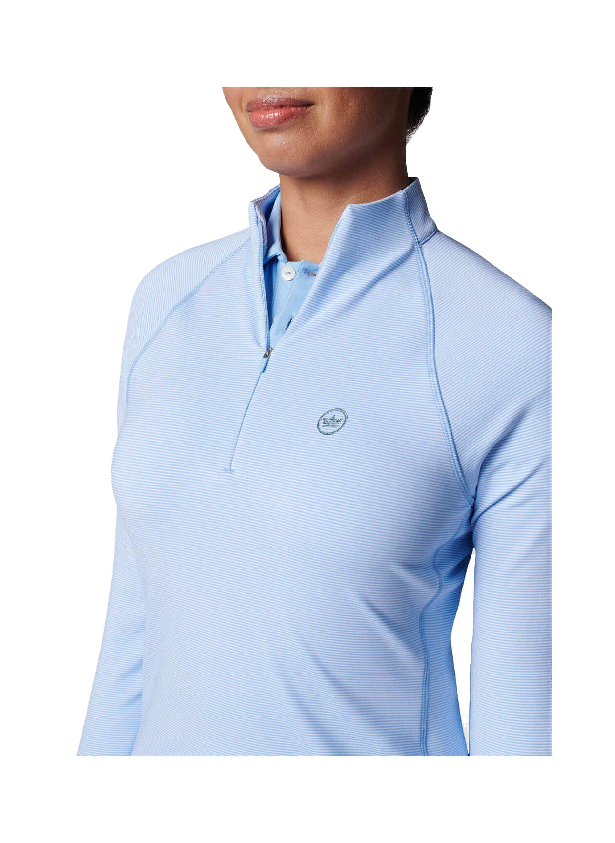 Peter Millar Ladies Sugar Stripe Quarter Zip - Cottage Blue