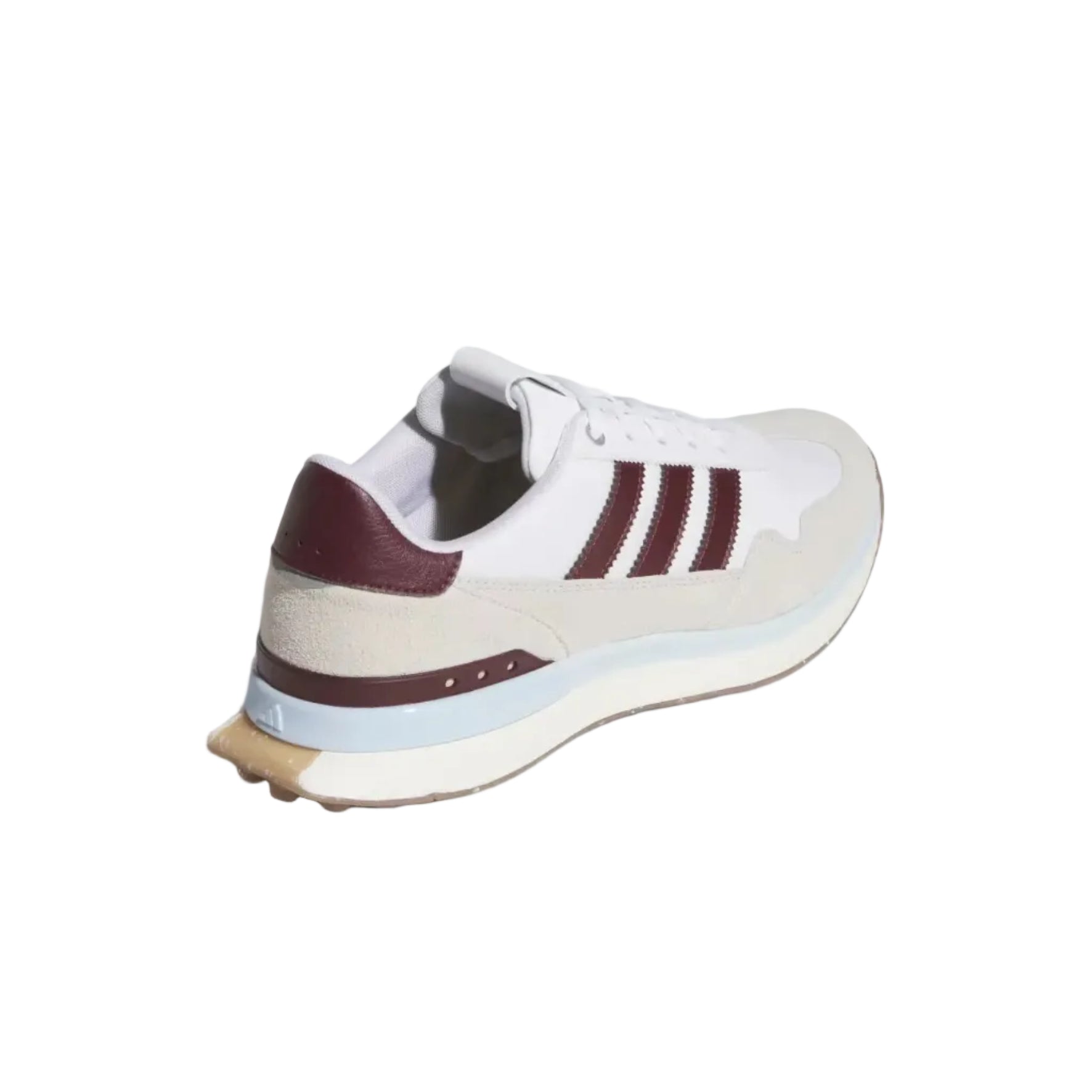 adidas white golf shoes with maroon stripes