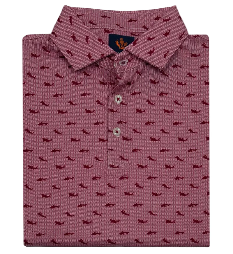 Donald Ross Men’s Shark Print Polo - White/Merlot