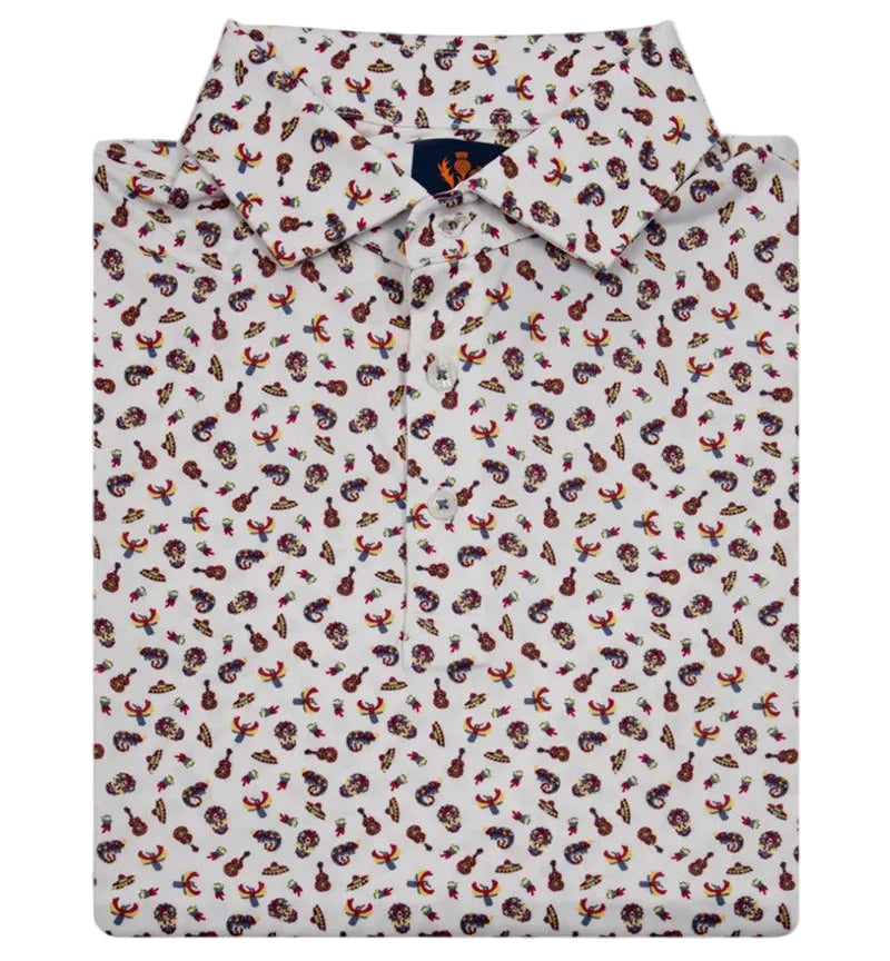 Donald Ross Men's Day Of The Dead Polo  - White/Multi