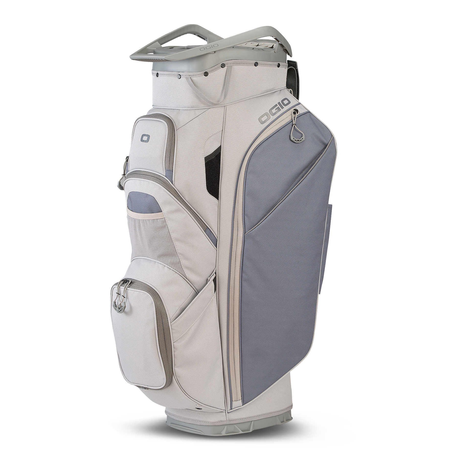 Gray and white golf bag with Ogio branding on a white background