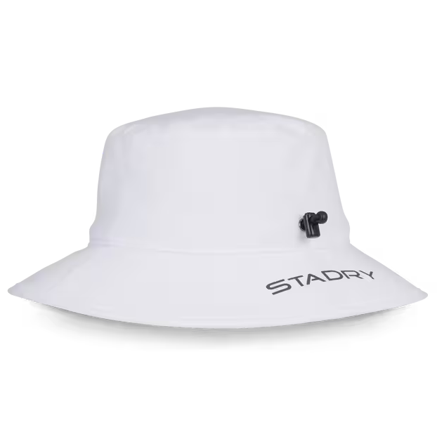 White bucket hat with 'STADRY' branding on a white background