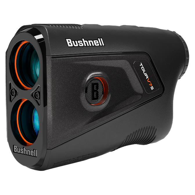 Black Bushnell golf rangefinder on a white background