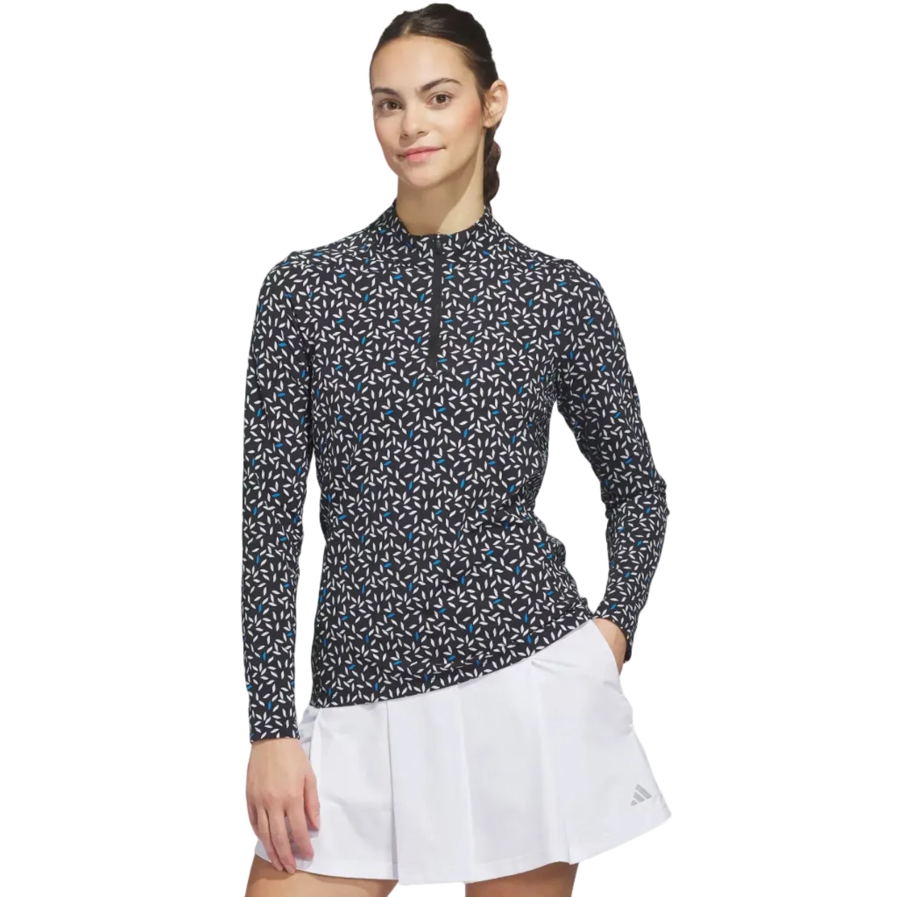 Adidas Ladies Ultimate365 Printed Quarter Zip Mock Polo - Lucid Ray Blue