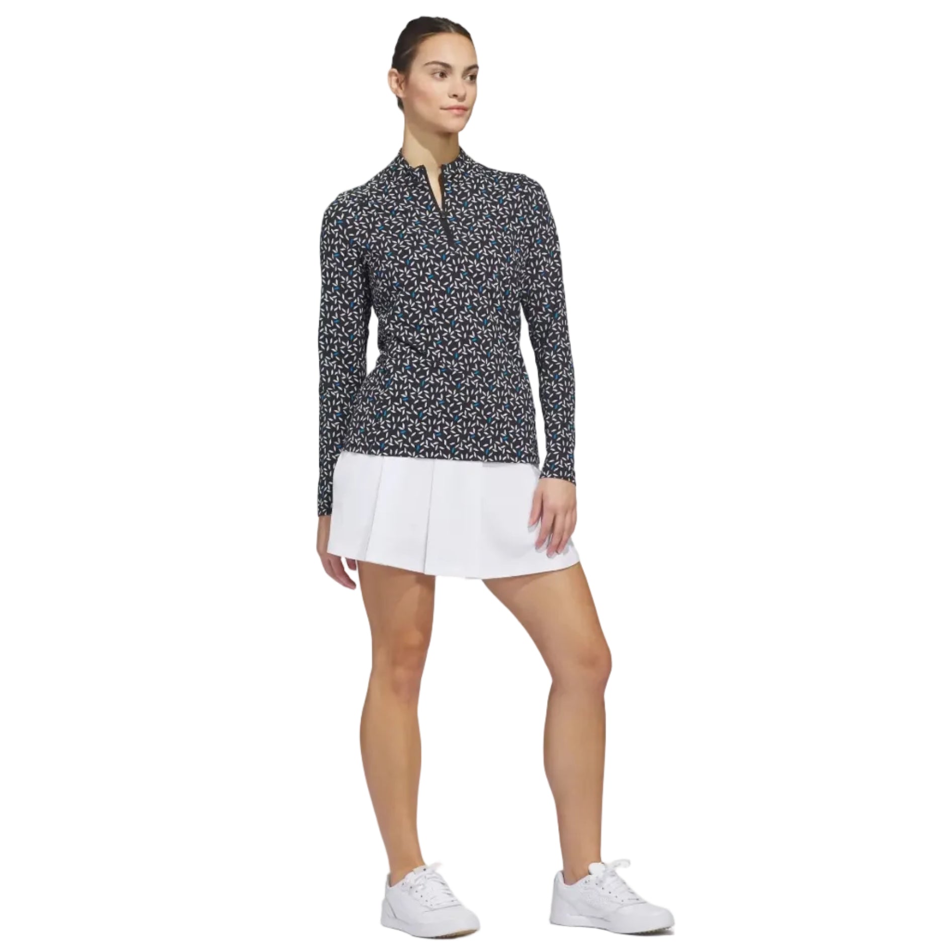 Adidas Ladies Ultimate365 Printed Quarter Zip Mock Polo - Lucid Ray Blue
