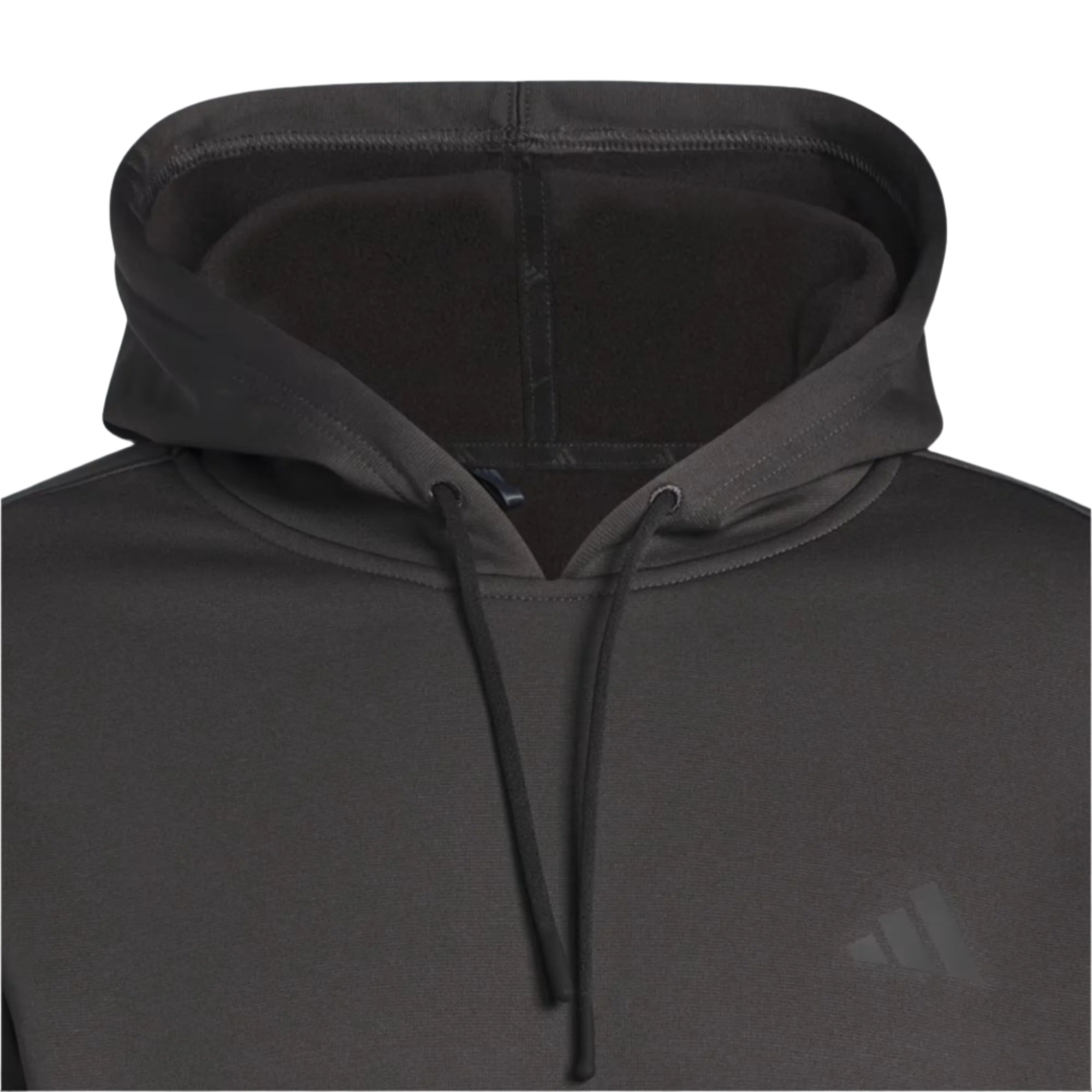 Black hoodie with Adidas logo on a white background
