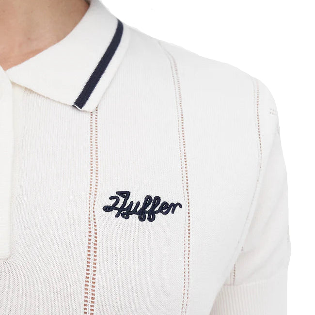 Huffer Golf Ladies Line Knit Polo - Chalk / Navy