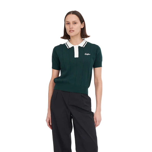 Huffer Golf Ladies Line Knit Polo - Golf Green / Chalk