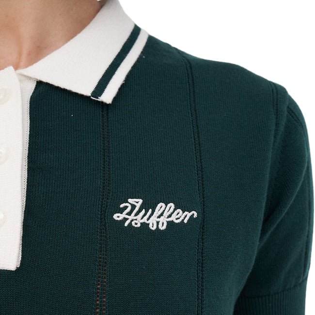 Huffer Golf Ladies Line Knit Polo - Golf Green / Chalk