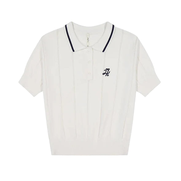 Huffer Golf Ladies Line Knit Polo - Chalk / Navy