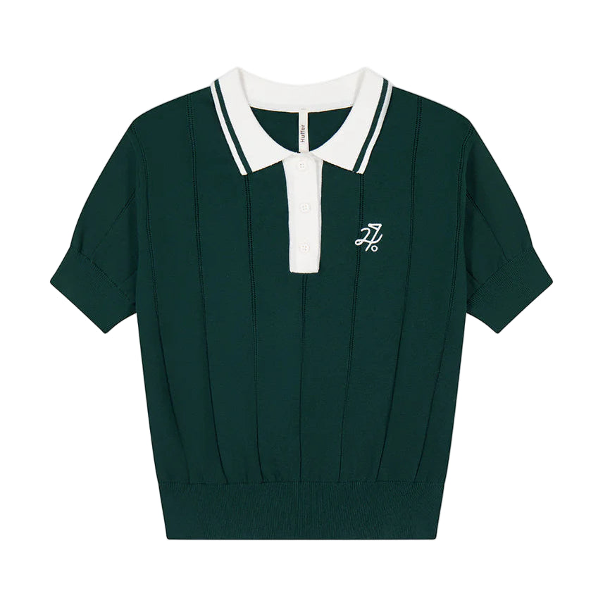 Huffer Golf Ladies Line Knit Polo - Golf Green / Chalk
