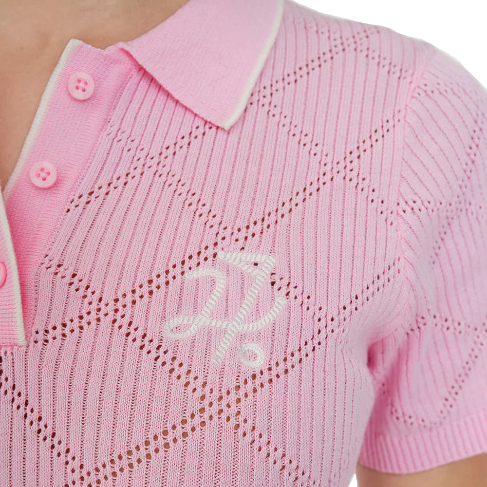 Huffer Womens Diamond Knit Polo - Petal