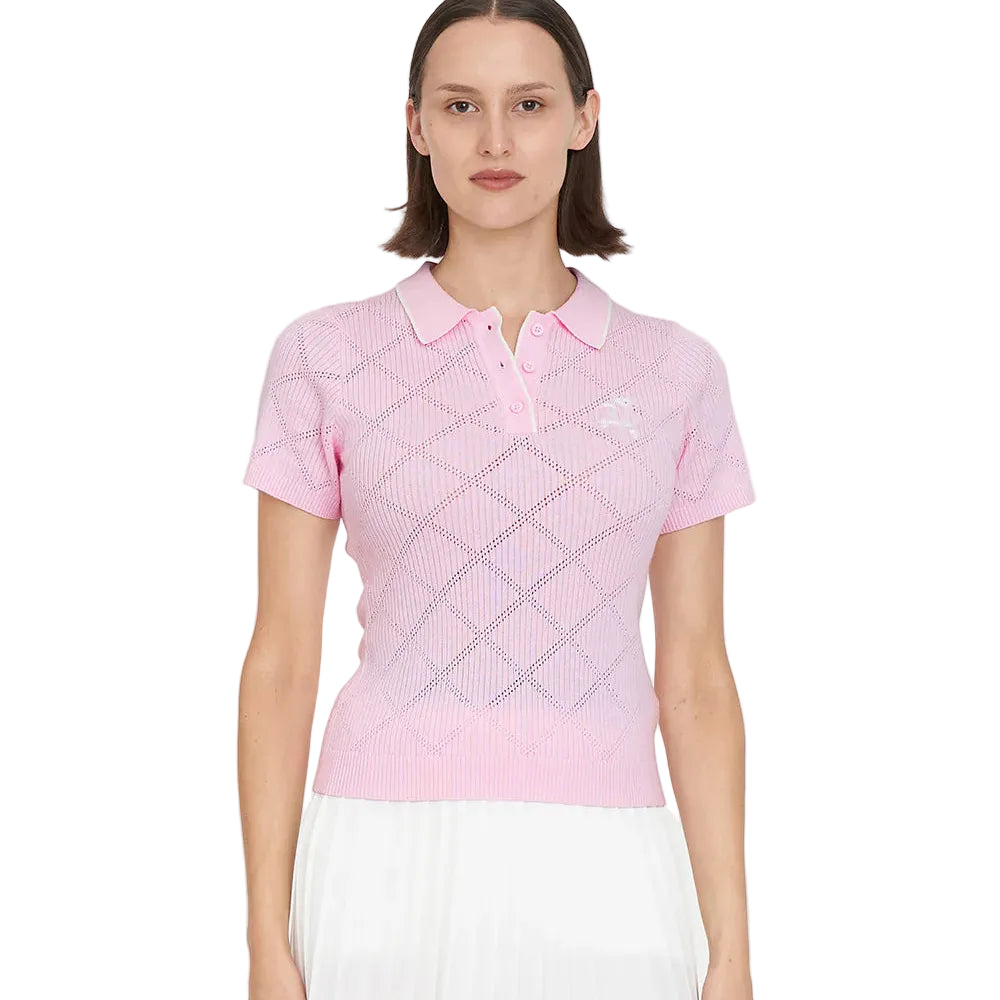 Huffer Womens Diamond Knit Polo - Petal