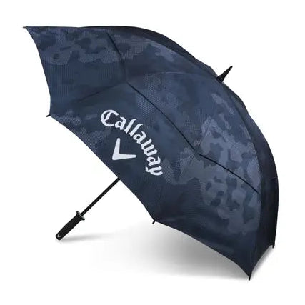 Navy blue golf umbrella with Callaway logo on a white background