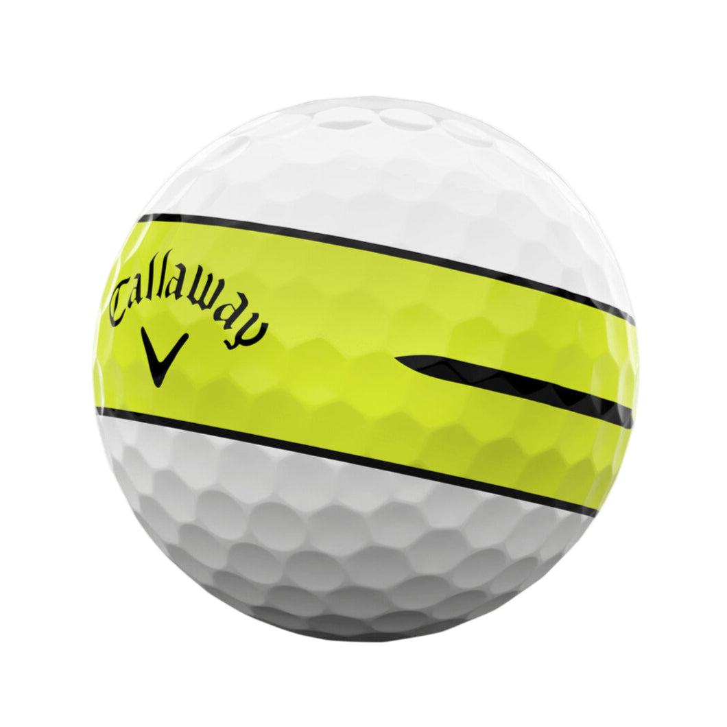 Callaway golf ball with a yellow and black design on a white background