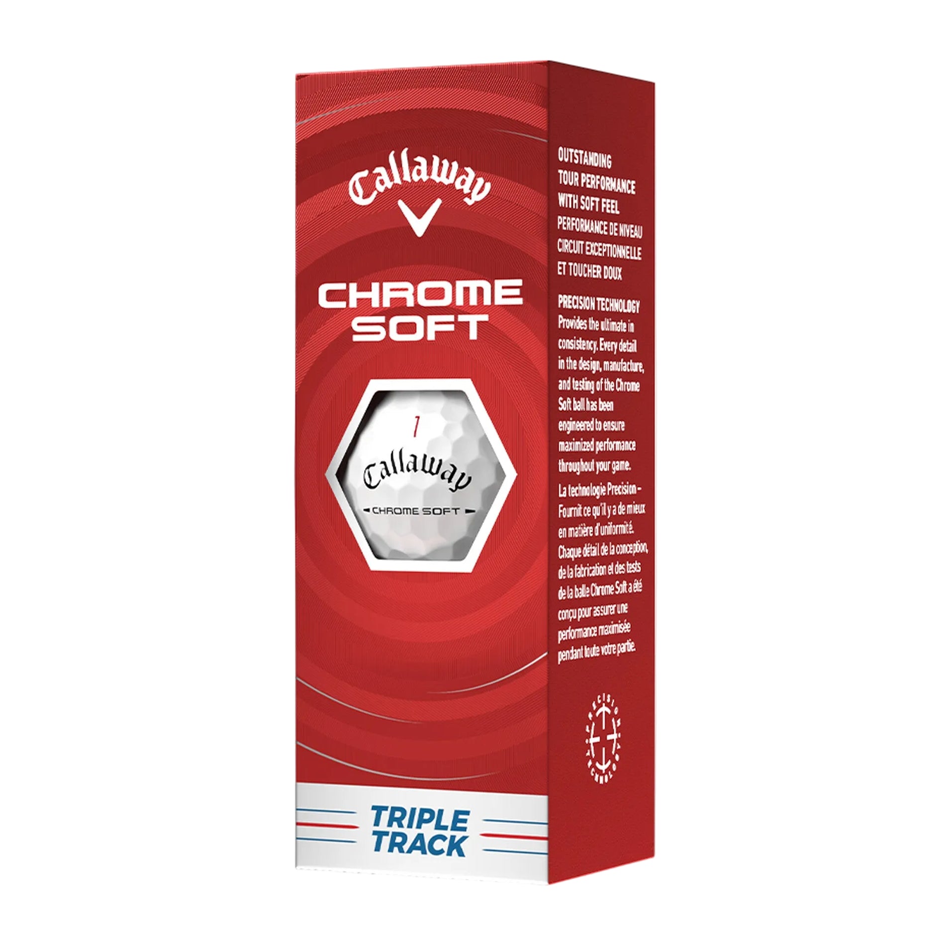 Callaway Chrome Soft golf ball packaging on a white background