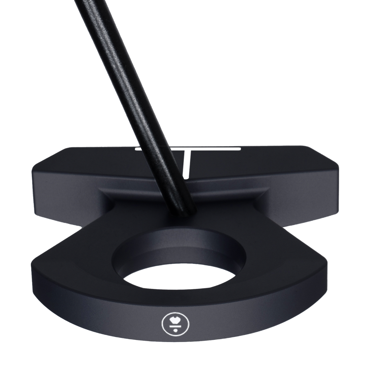Black golf putter on a white background