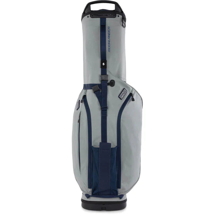 Gray and navy golf bag on a white background