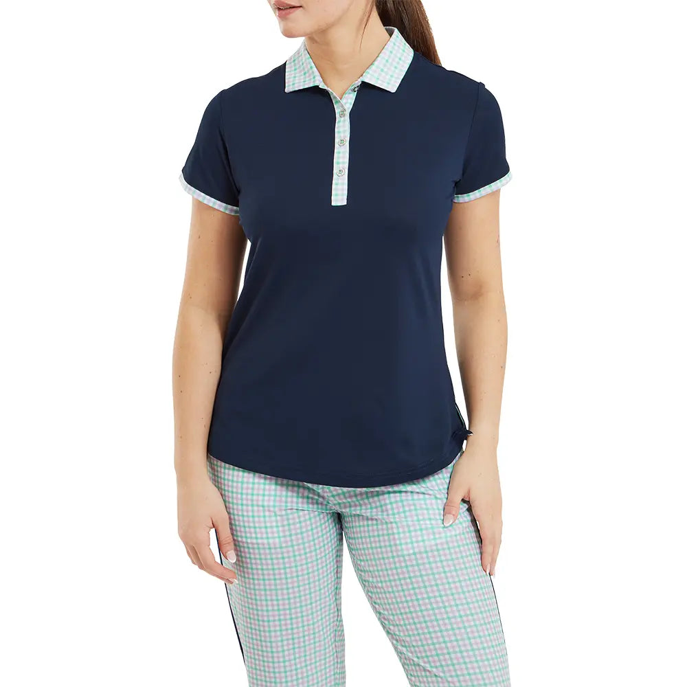 FootJoy Ladies Gingham Trim Short Sleeve Golf Shirt