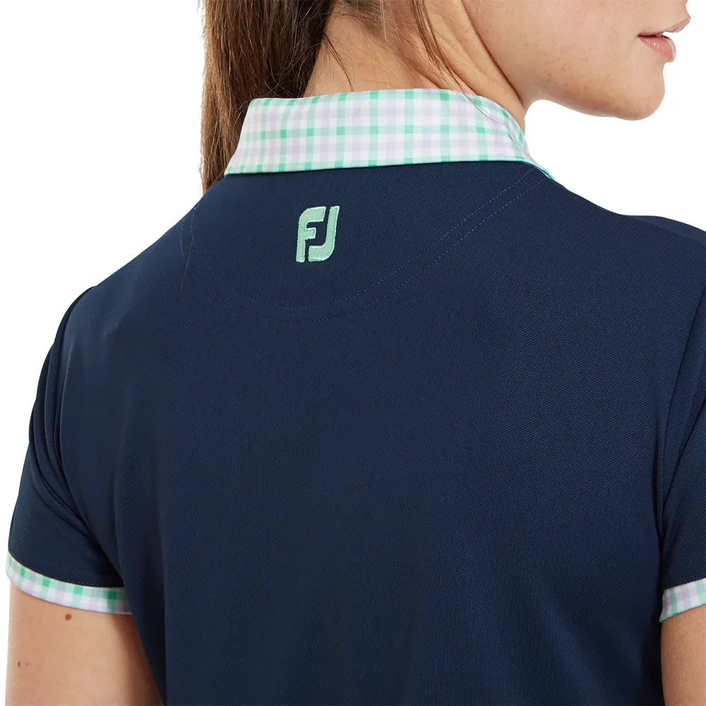 FootJoy Ladies Gingham Trim Short Sleeve Golf Shirt