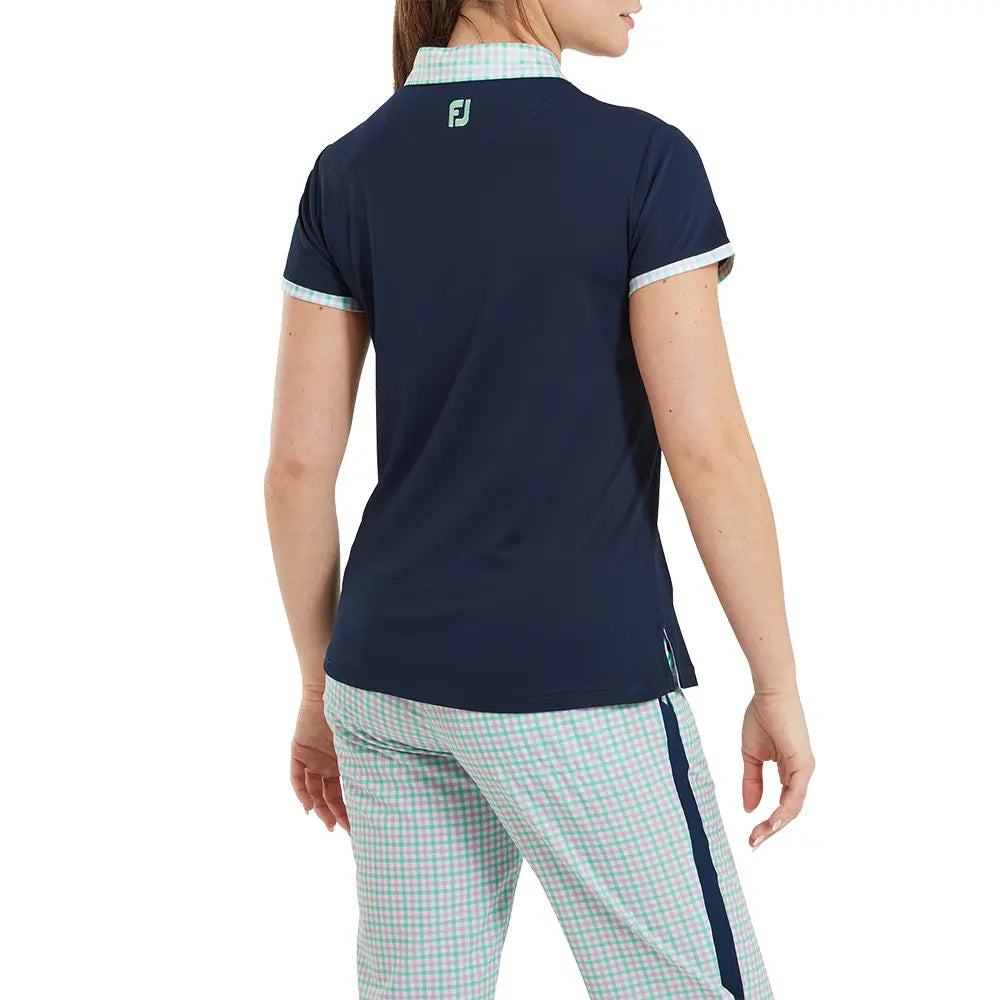 FootJoy Ladies Gingham Trim Short Sleeve Golf Shirt