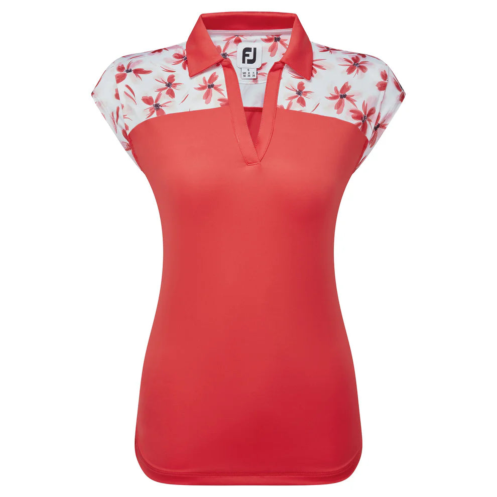 FootJoy  Women's Block Floral Print Cap Sleeve Shirt - Red