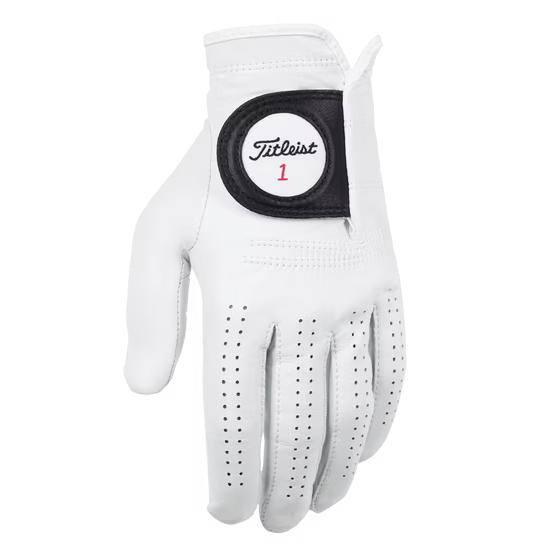 A white Titleist Players Men's Golf Glove with the brand logo visible on the backhand.