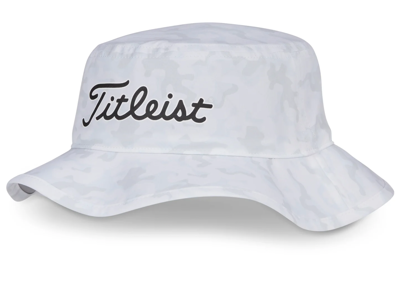 A white bucket hat with the 'Titleist' brand logo in black text on the front.